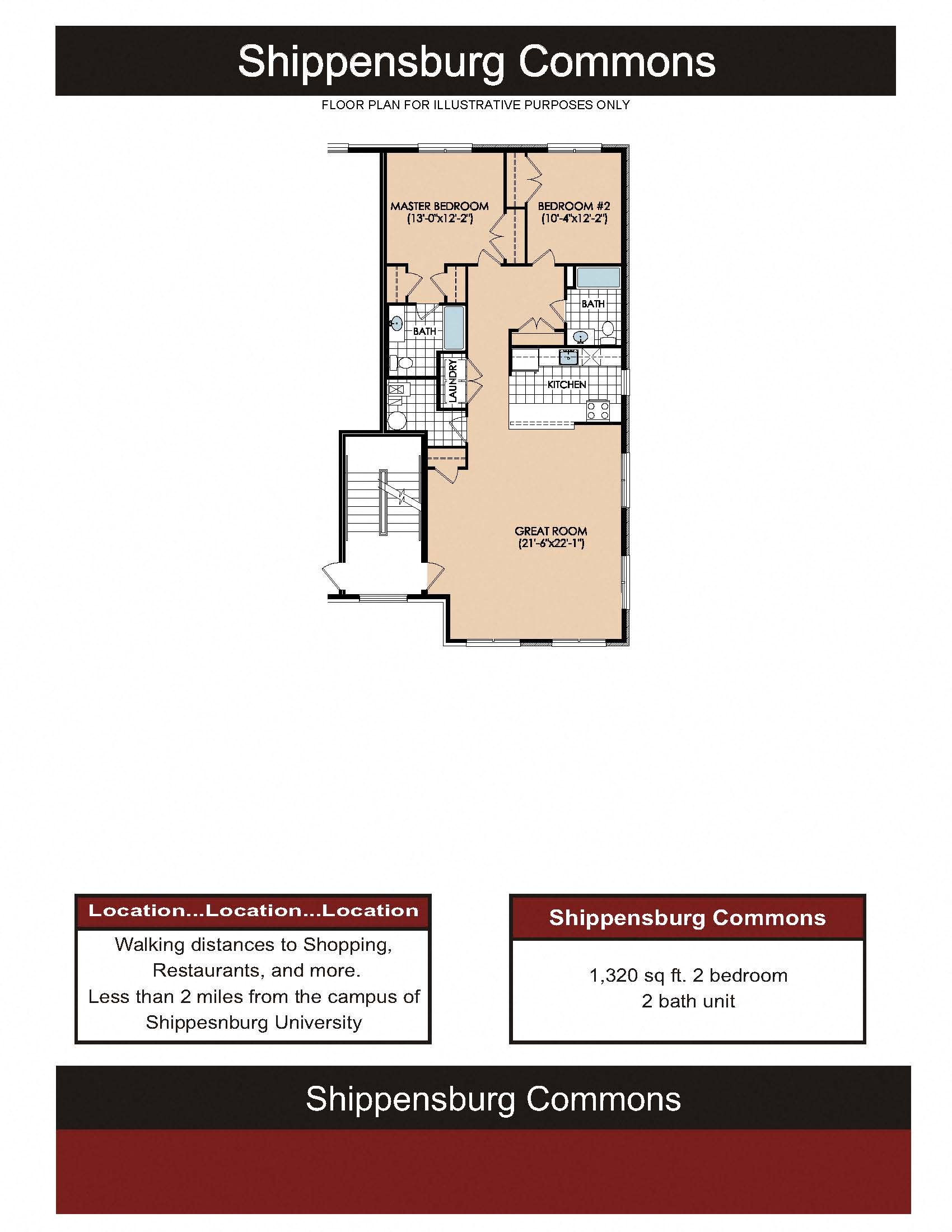 Floor plan for 2 beds, 2 baths, 1320 sqft